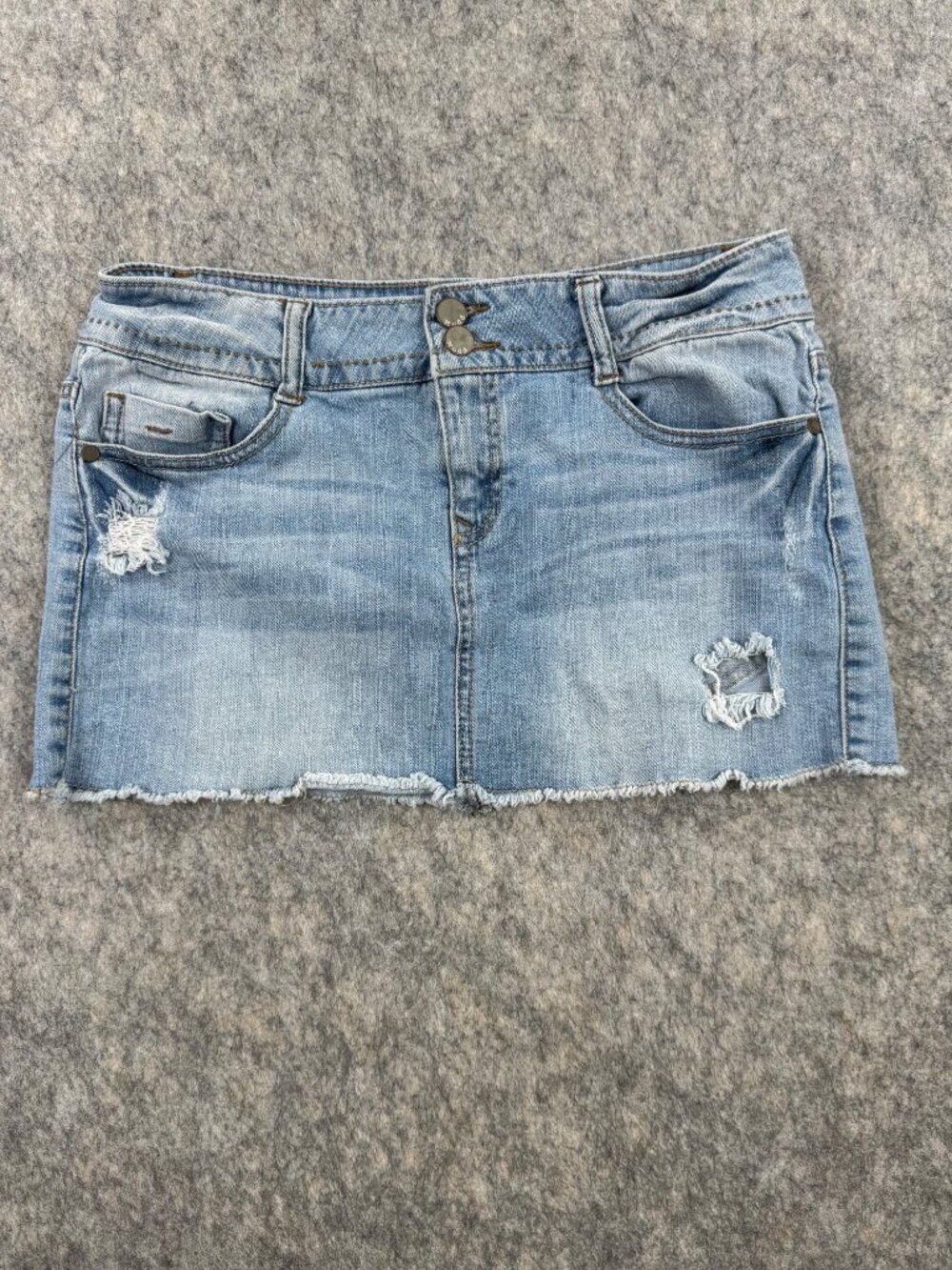 Y2K Mudd Skirt Denim Mini Sz 7 Low Rise Distressed Stretch Light Wash